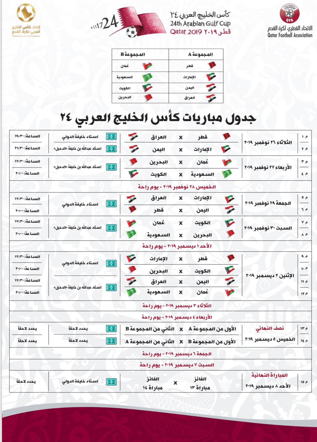 جدول مباريات كأس الخليج 24