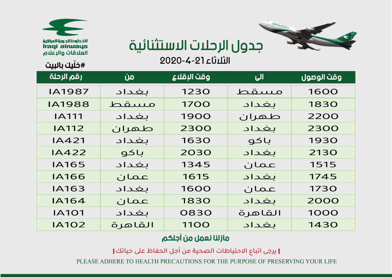 بالجدول.. الرحلات الجوية الاستثنائية لهذا اليوم الثلاثاء