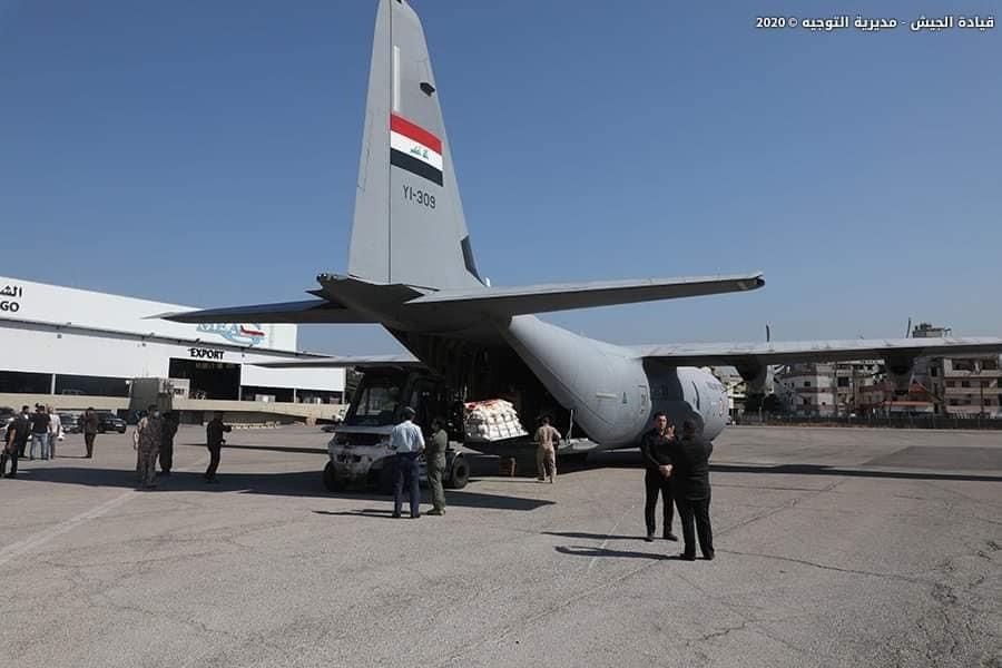 الدفاع: وصول طائرة عراقية الى لبنان لنقل المساعدات الغذائية والإنسانية