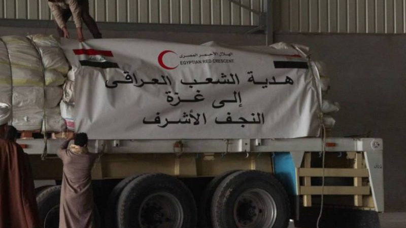 مكتب السيد الصدر يرسل قافلة مساعدات إلى أهالي غزة