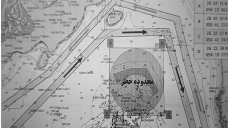 الحرس الثوري ينشر خريطة الدخول والخروج الآمن عبر مضيق هرمز لتفادي الألغام