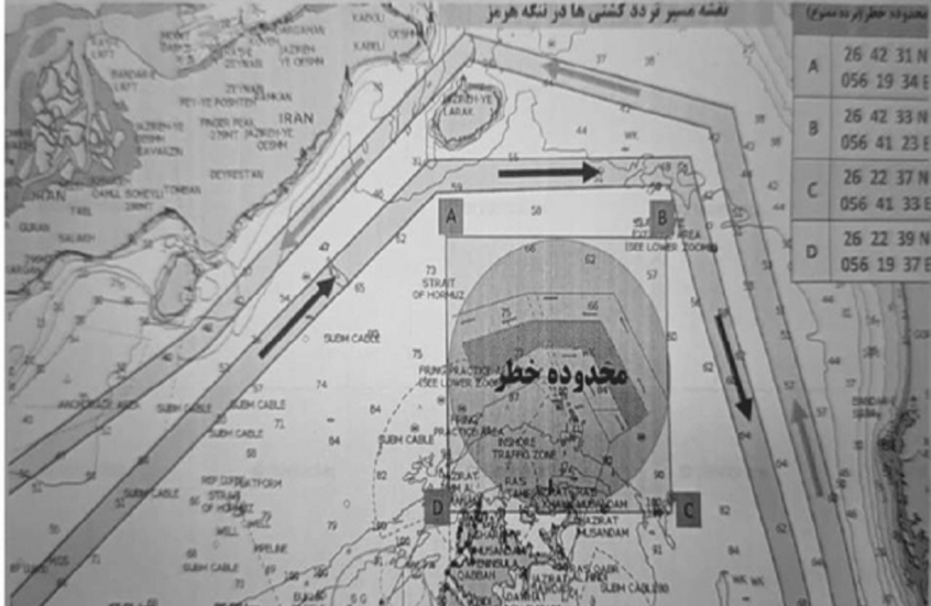 الحرس الثوري ينشر خريطة الدخول والخروج الآمن عبر مضيق هرمز لتفادي الألغام