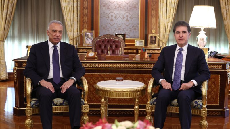 نيجيرفان بارزاني ومصطفى الكاظمي يؤكدان أهمية دعم الاستقرار والحوار السياسي في العراق