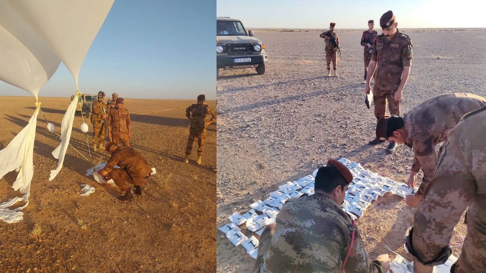 قوات الحدود العراقية تحبط محاولة تهريب 34 كغم من المخدرات بواسطة بالون هوائي في طريبيل