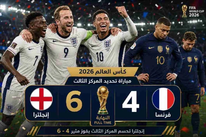 إنجلترا تهزم فرنسا بسداسية وتحصد المركز الثالث في كأس العالم